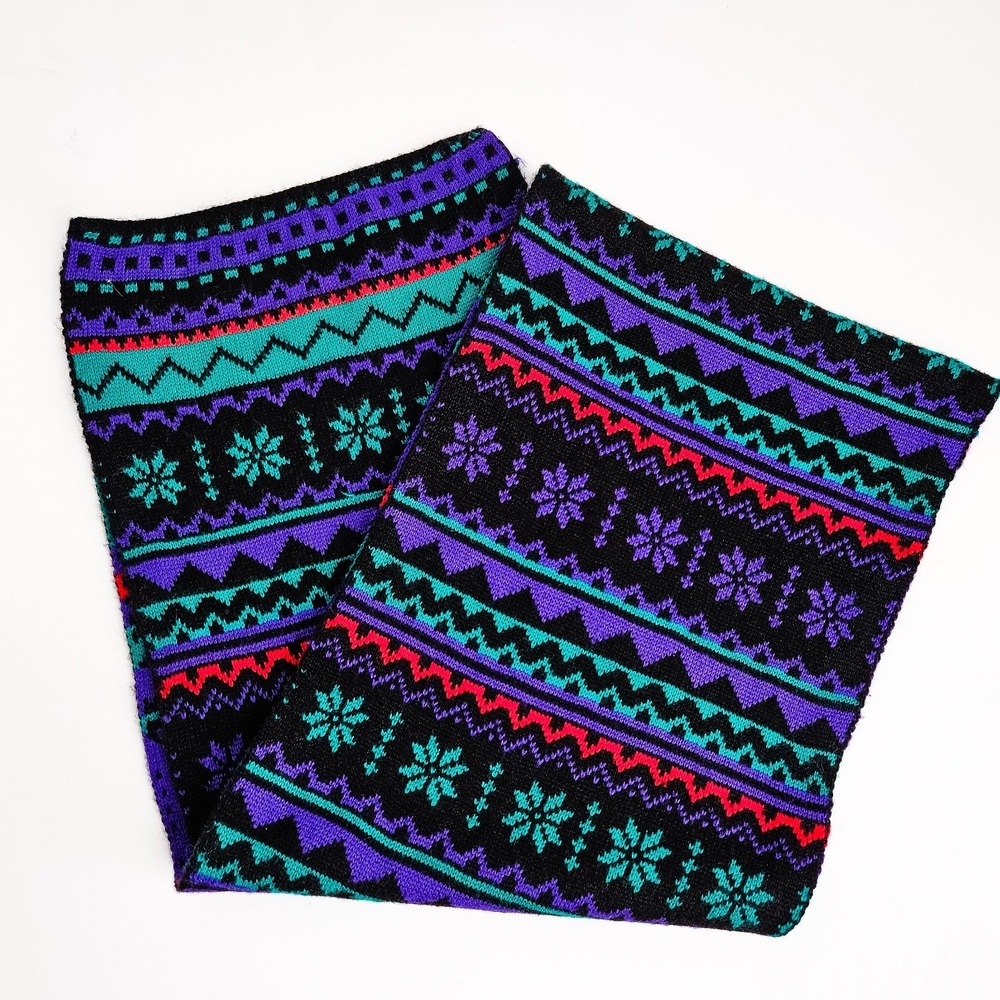 Vtg ARIS Knit Wool Scarf Wrap Fair Isle Snowflake Pattern Multicolor